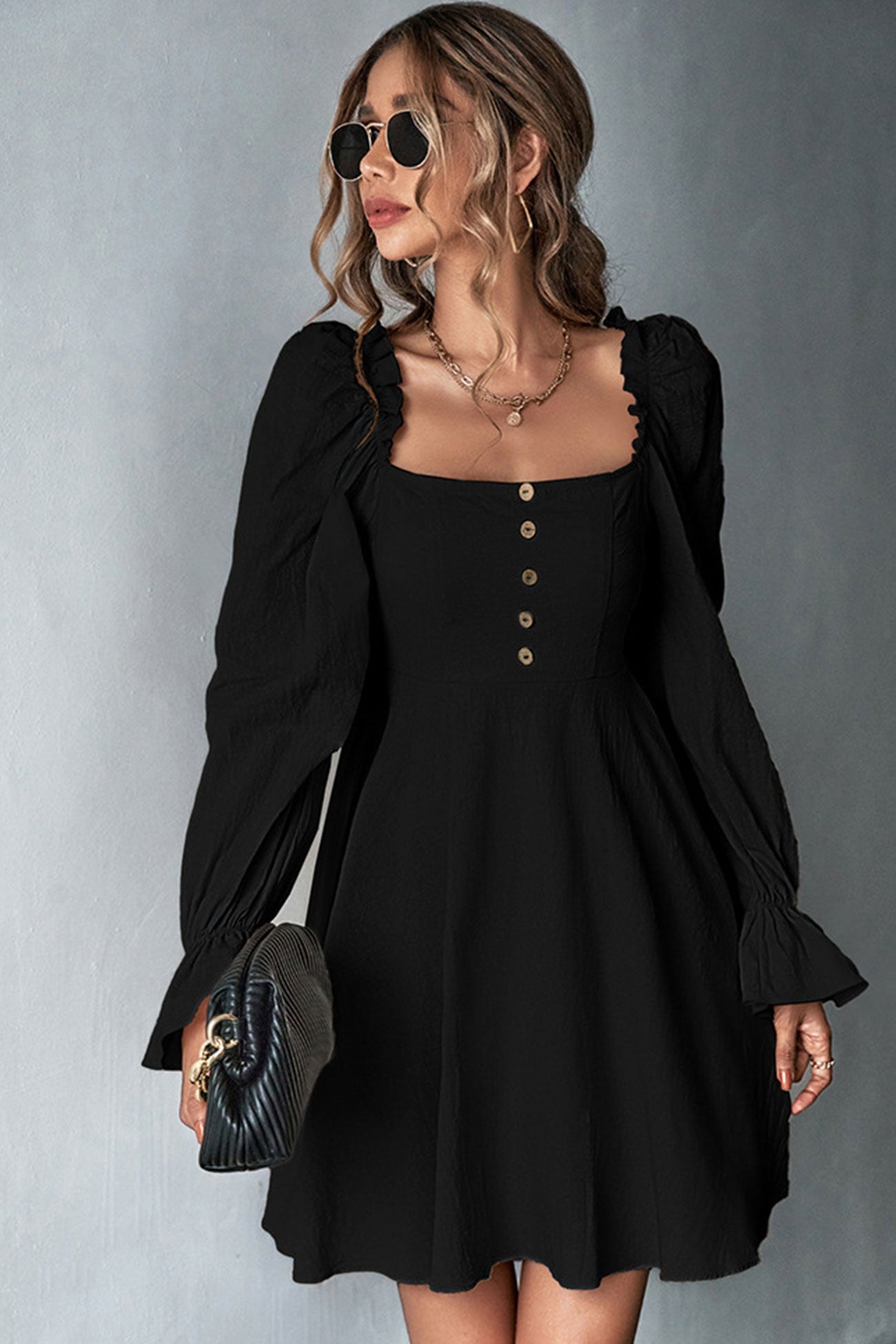 Women Square Neck Long Sleeve Dress | Amy
