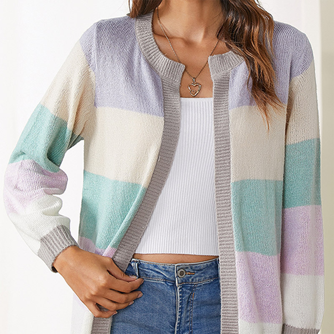 Women Colorblock Open-Front Cardigan | Piper