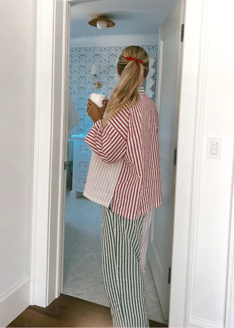 Women Striped Cozy Pajama Set | Oceanne