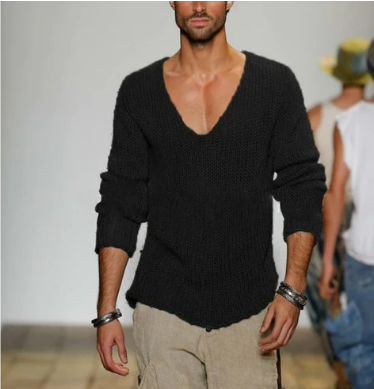 Men Deep V-Neck Knit Pullover | Oliver