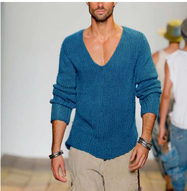 Men Deep V-Neck Knit Pullover | Oliver