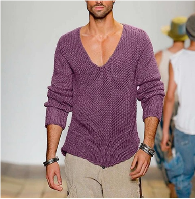 Men Deep V-Neck Knit Pullover | Oliver