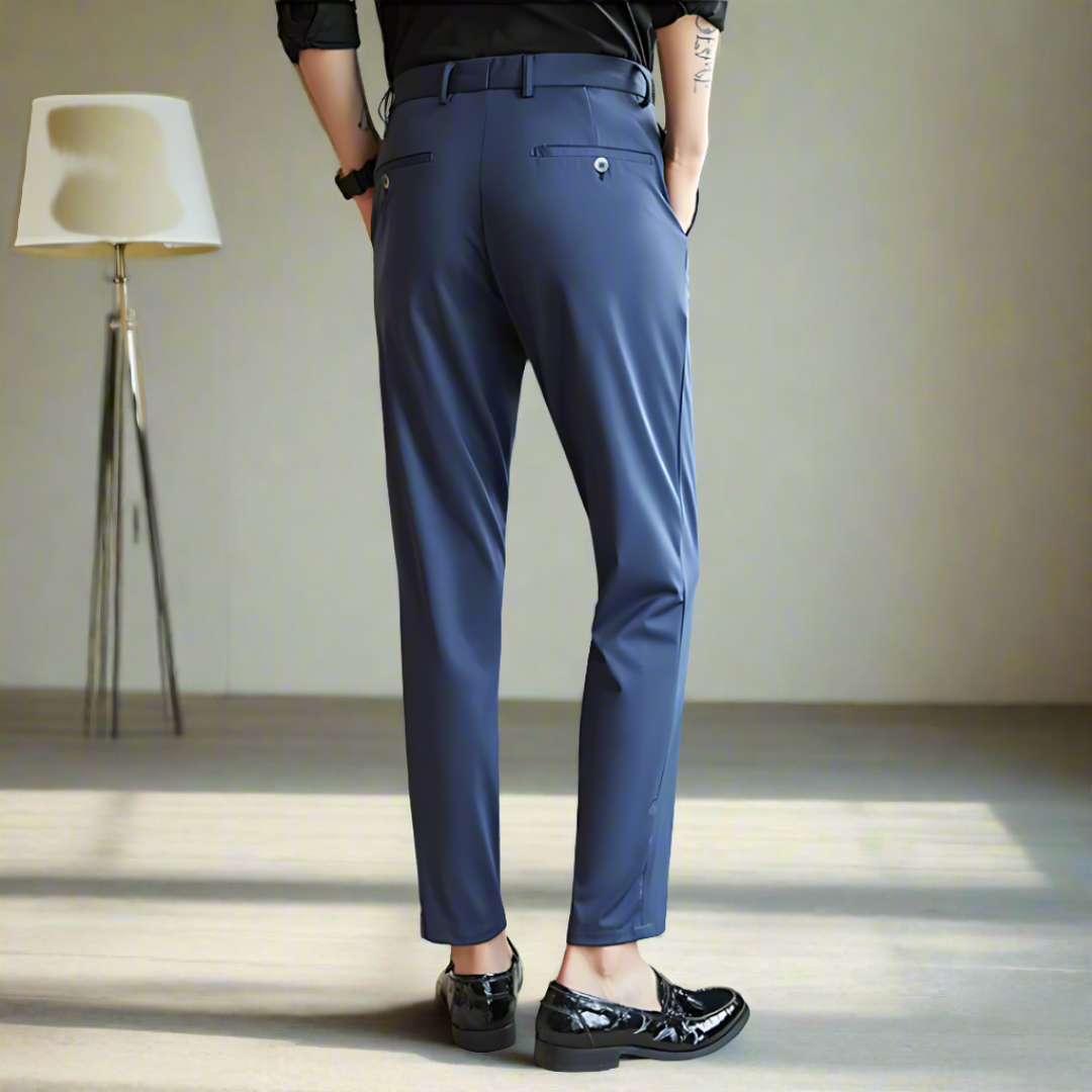 Men Slim Fit Pants Black Elastic | Classic-5