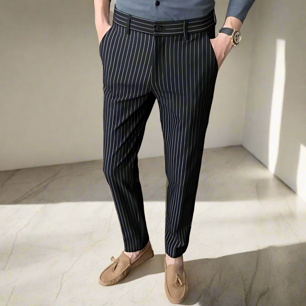 Men's Trousers Slim Fit Vertical Stripe Polyester | James-2