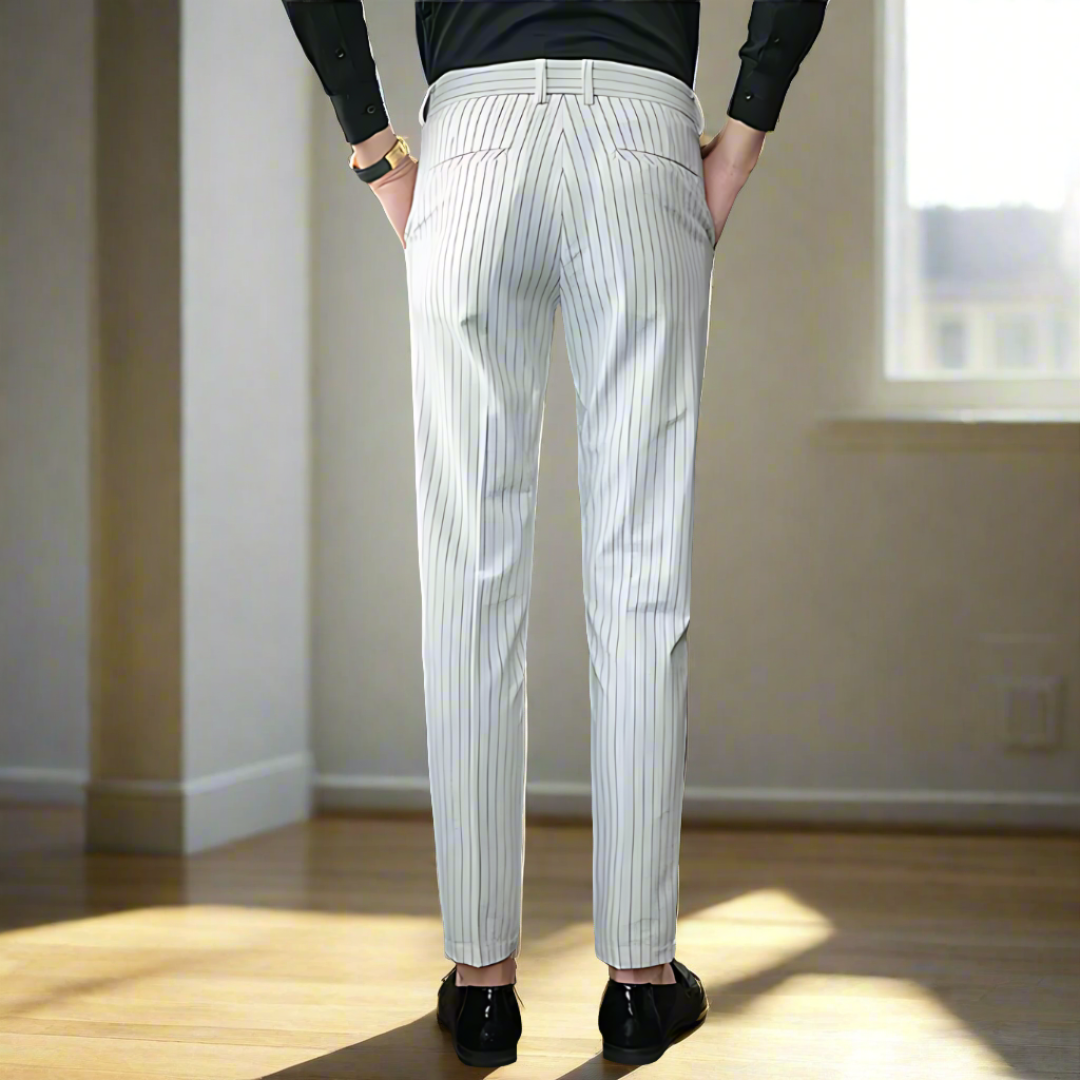 Men's Trousers Slim Fit Vertical Stripe Polyester | James-4