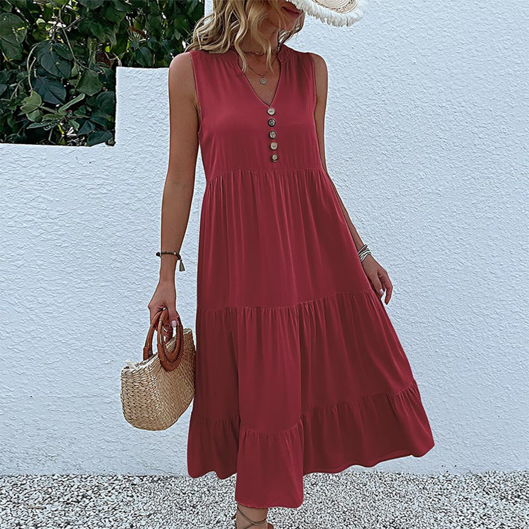 Women Tiered Sleeveless Midi Dress | Aria