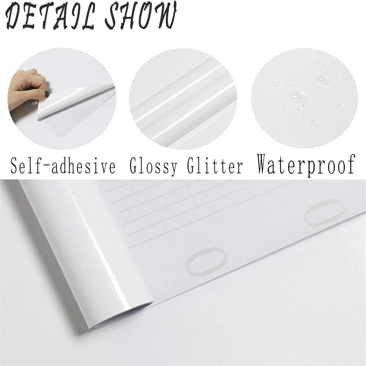 Removable Waterproof PVC Wallpaper - Glossy White Self-Adhesive Vinyl for Walls, Cabinets, and Furniture 1