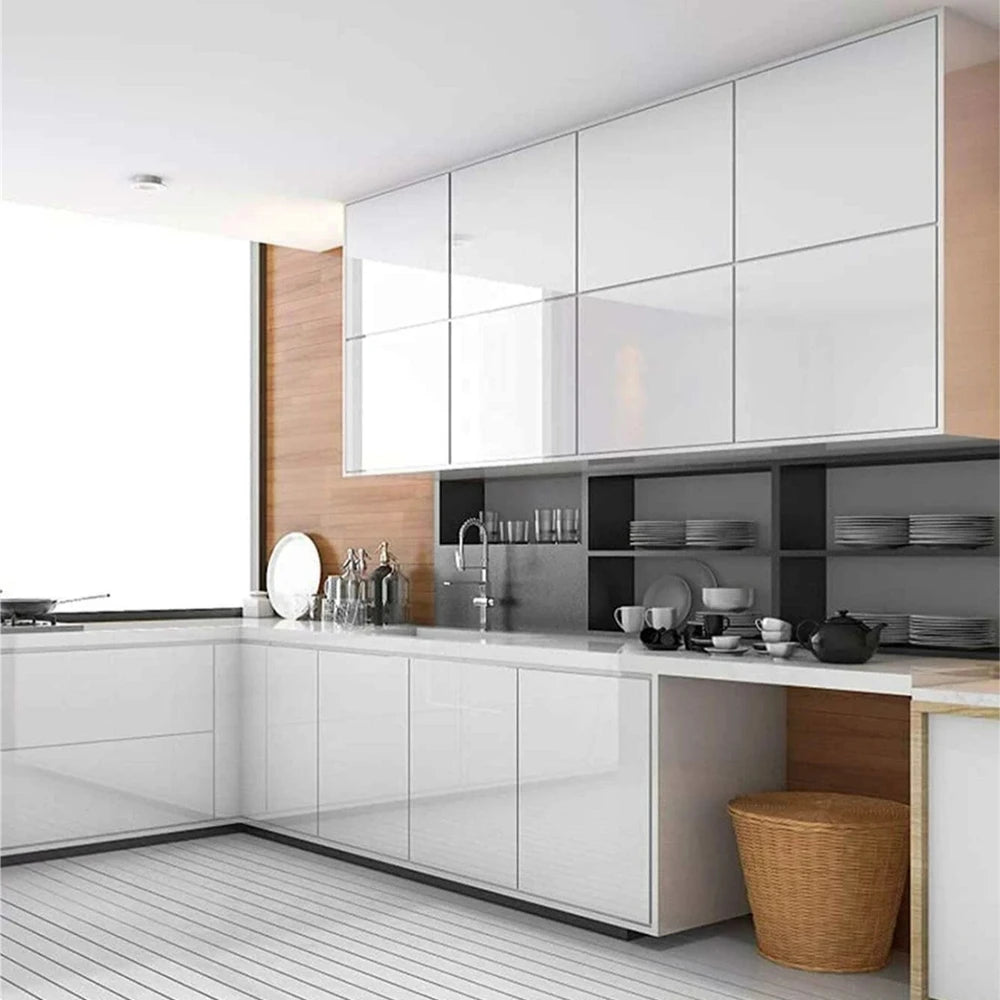 Removable Waterproof PVC Wallpaper - Glossy White Self-Adhesive Vinyl for Walls, Cabinets, and Furniture 4