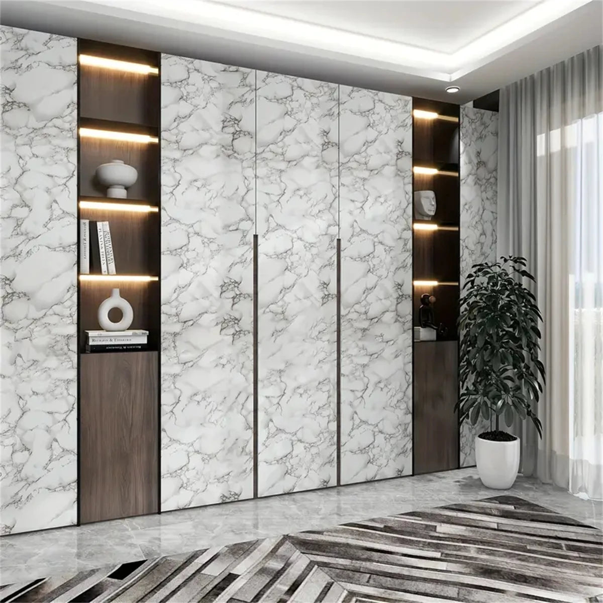 Removable Waterproof PVC Wallpaper - Glossy White Self-Adhesive Vinyl for Walls, Cabinets, and Furniture 5