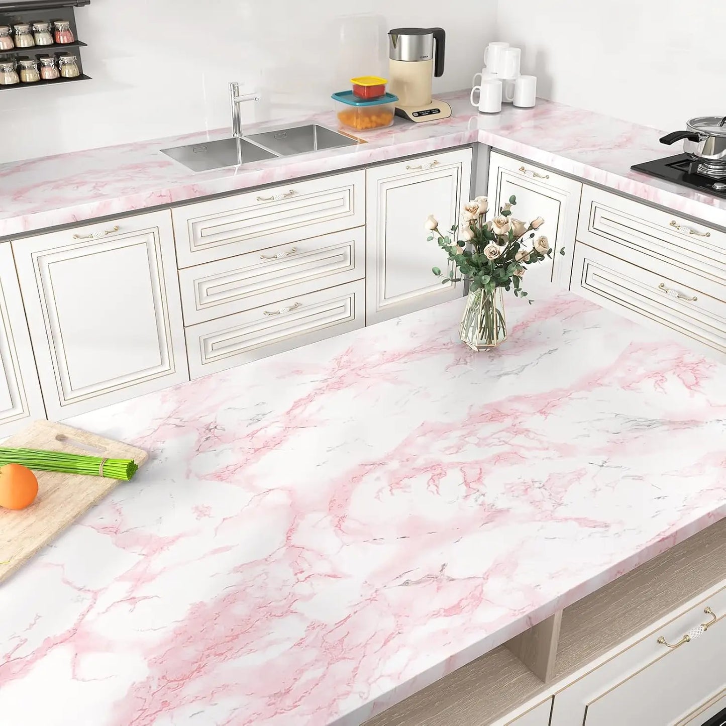Removable Waterproof PVC Wallpaper - Glossy White Self-Adhesive Vinyl for Walls, Cabinets, and Furniture 9