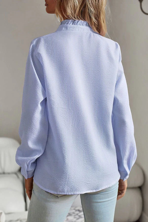 Women Ruffled Button-Up Waffle Knit Blouse | Eloise