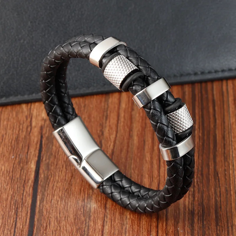 Variant image for Men's Leather Bracelet Black Genuine Leather | Classic Charm-1