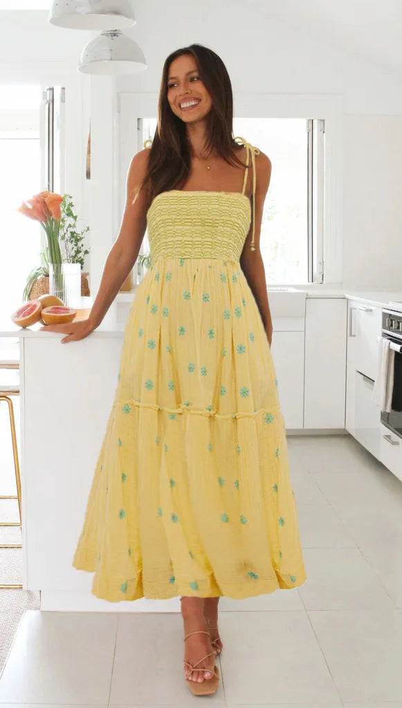 Women Rust Floral Smocked Maxi Dress | Babette