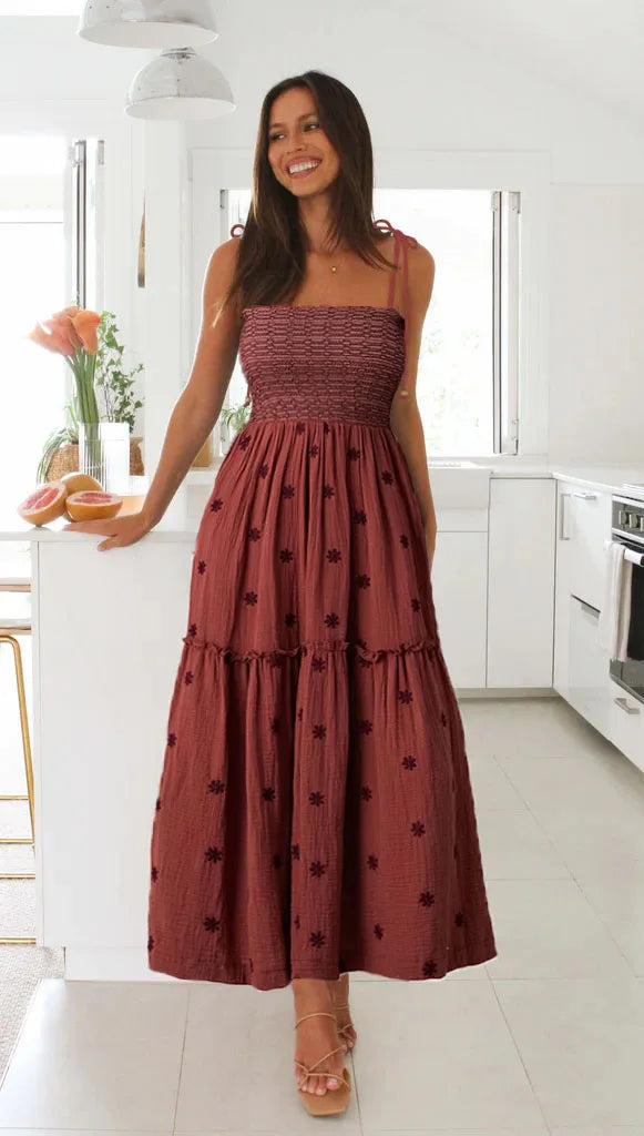 Women Rust Floral Smocked Maxi Dress | Babette