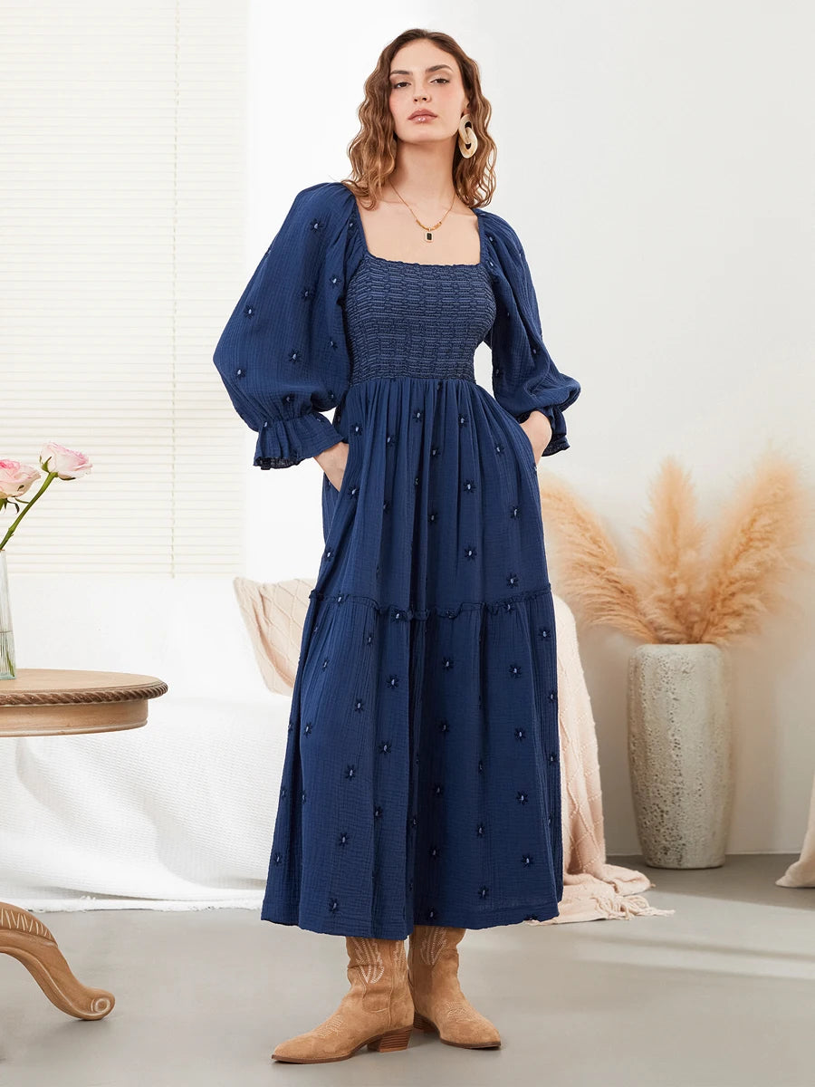Women Off-Shoulder Smocked Maxi Dress | Kaira