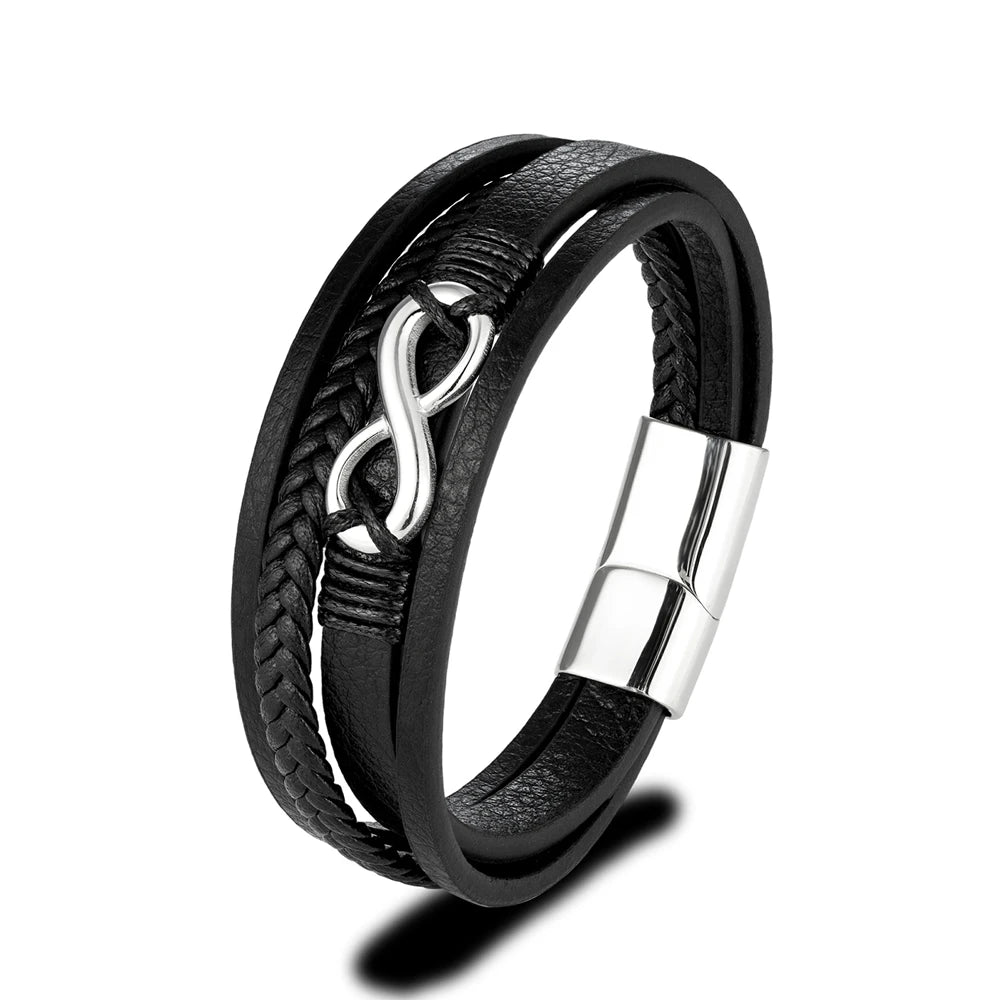 Variant image for Men's Bracelet Black Leather Stainless Steel | Classic-3