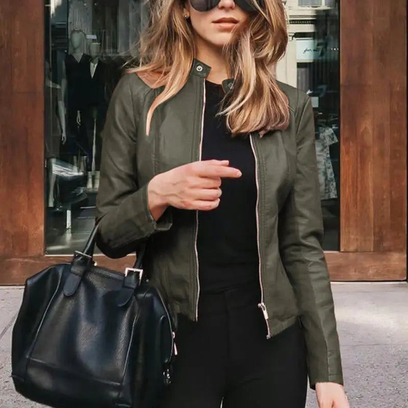 Women Classic Zip-Up Faux Leather Jacket | Kali