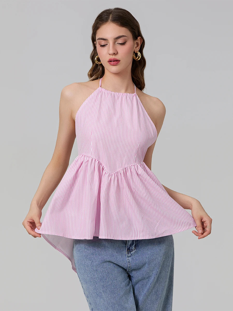 Women Striped Halter Peplum Top | Esmeralda