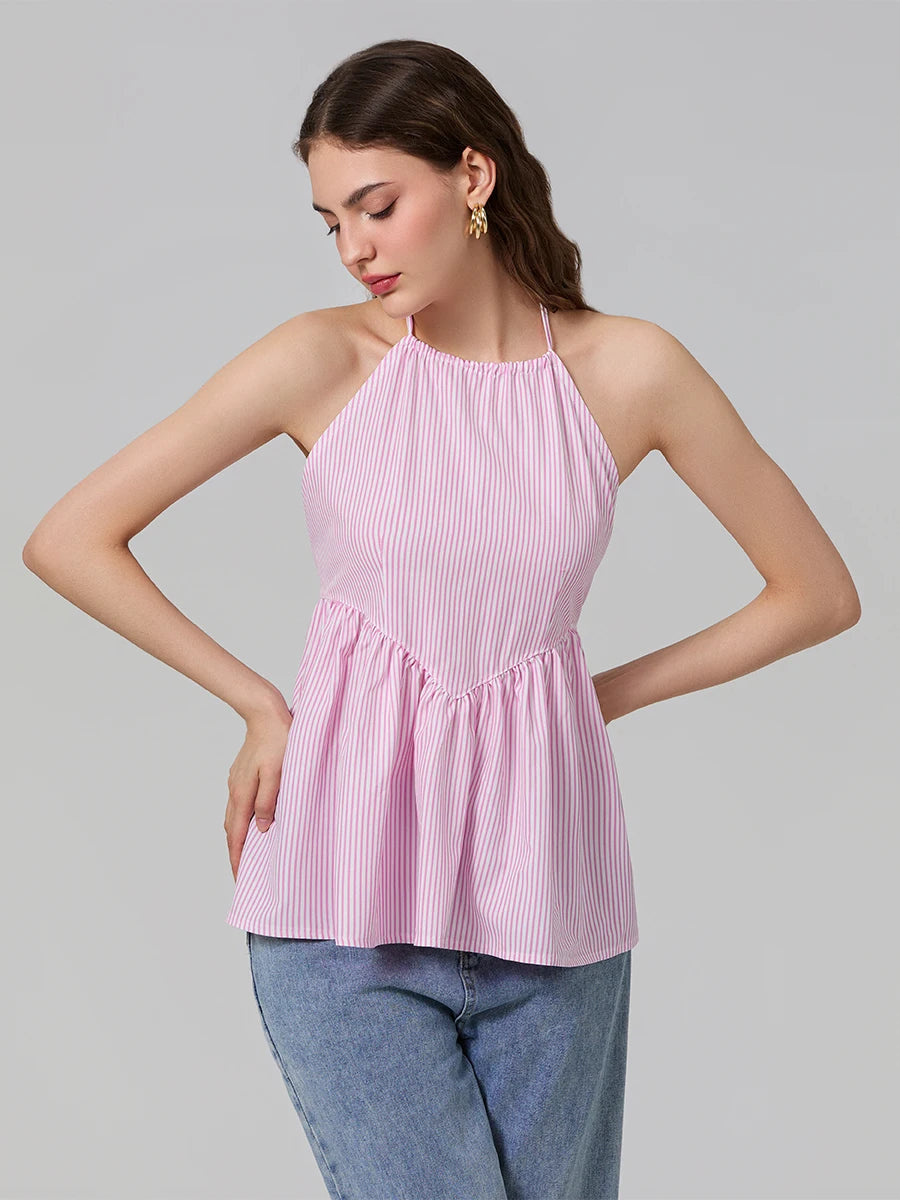 Women Striped Halter Peplum Top | Esmeralda
