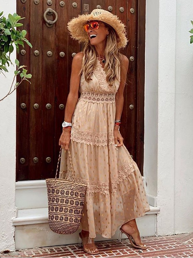 Women Boho Lace Tiered Maxi Dress | Belinda