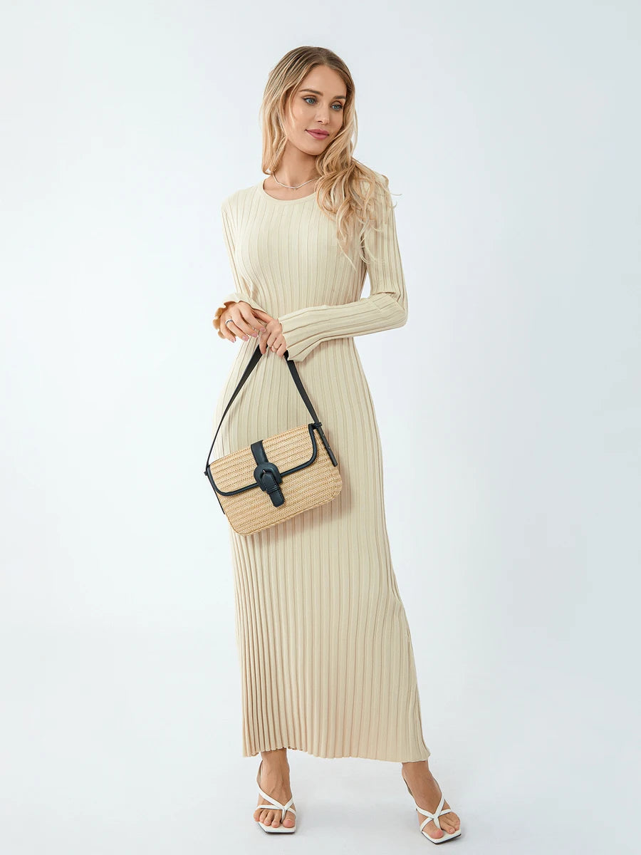 Variant image for Women Long Sleeve Dress Solid Knit | Elegant-5