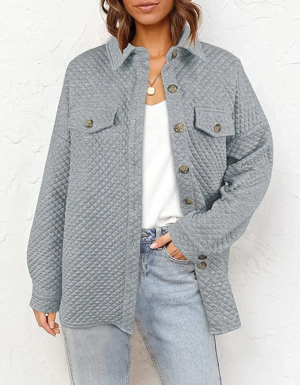 Women Quilted Button-Up Shirt Jacket | Erabella