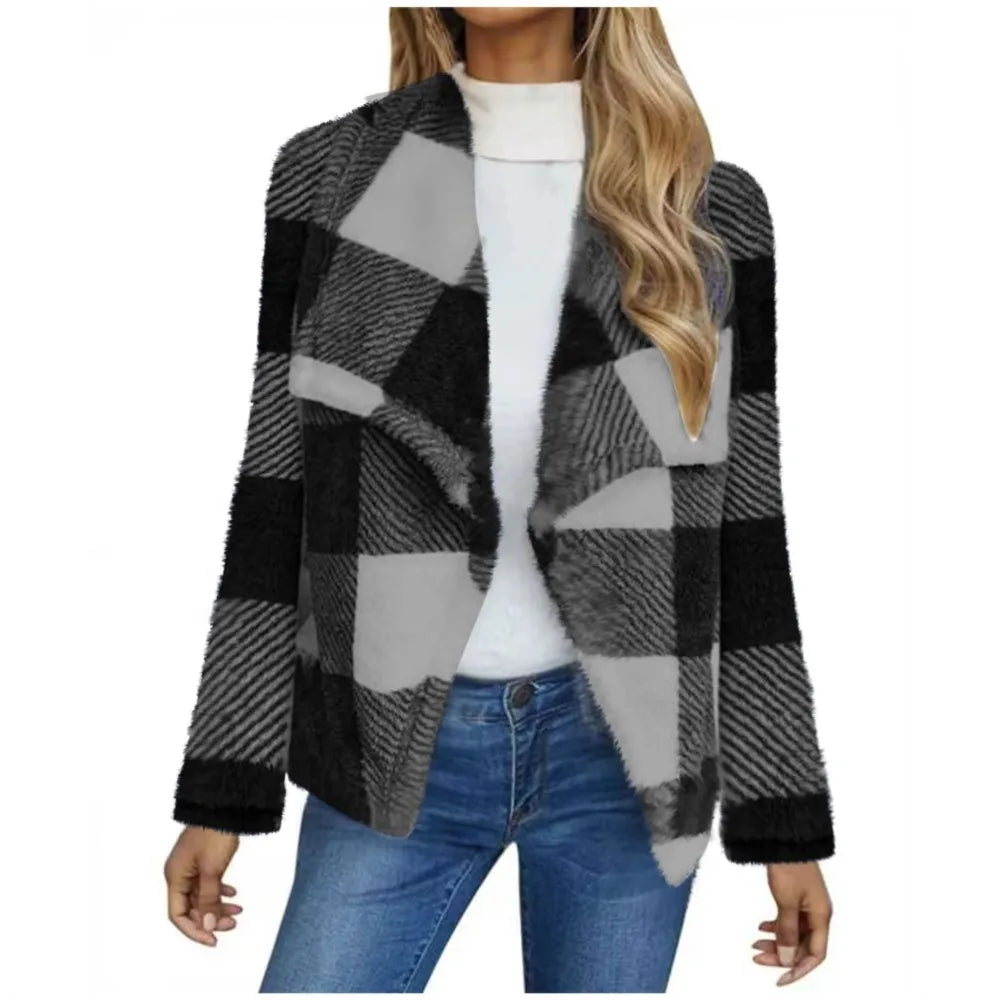 Women Checkered Soft Knit Open Cardigan | Enara