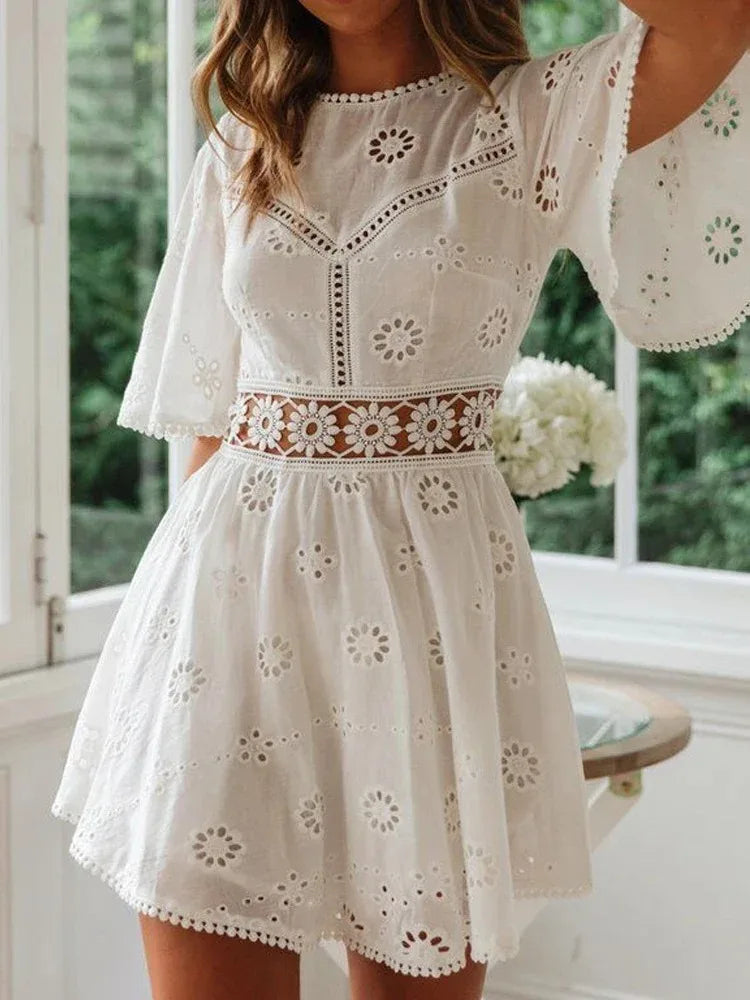 Women Backless Embroidered Summer Dress | Camila