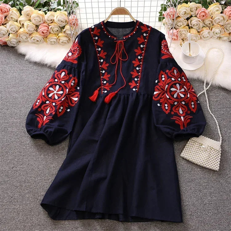 Women Bohemian Embroidered Tunic Dress | Kassandra