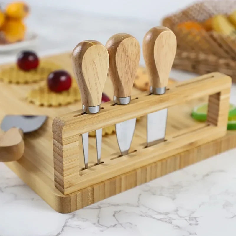 Cheese Board Set Bamboo with Stainless Steel Utensils | Elegant Entertainer 4
