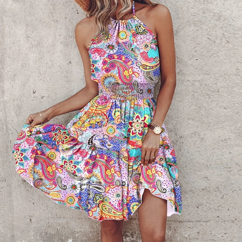 Women Printed Halter Dress with Ruffles | Marisol