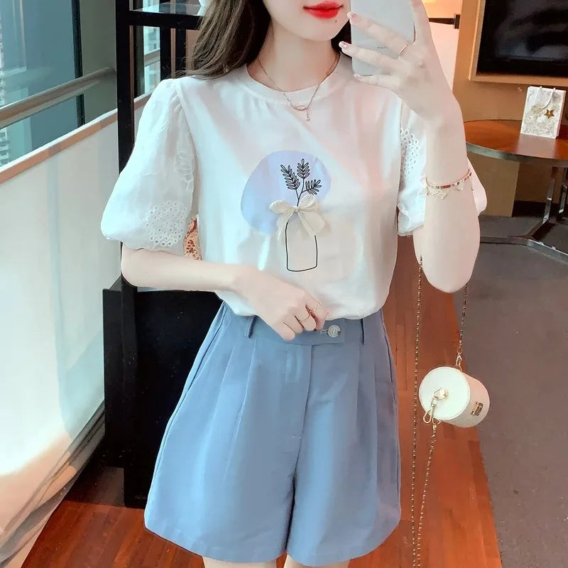 Women Puff Sleeve Embroidered T-Shirt | Brisa