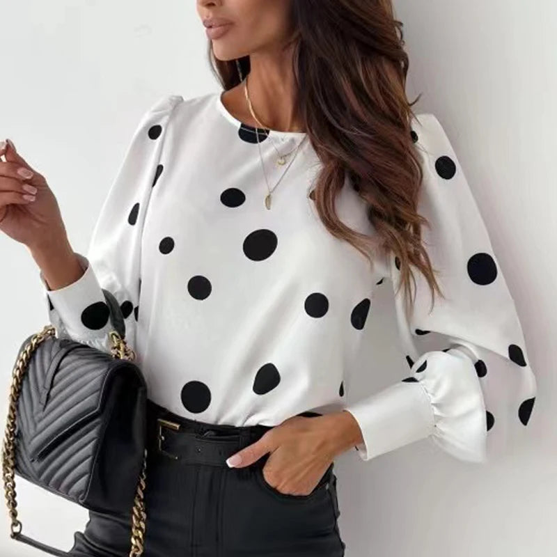 Women Polka Dot Lantern Sleeve Blouse | Amara
