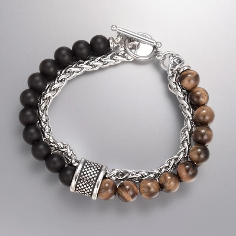 Men's Bracelet Tiger Eye Beads Stainless Steel | Classic Elegance-1