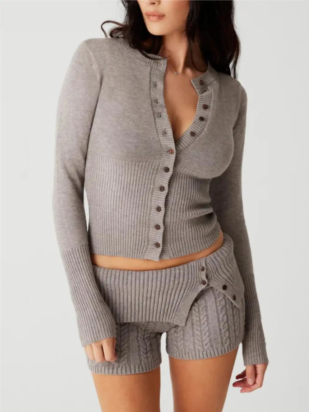 Women Ribbed Button-Up Cropped Cardigan | Elenora