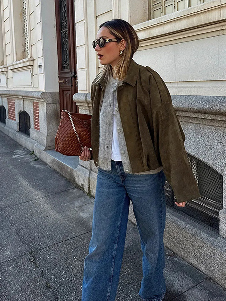 Women Casual Jacket Green Cotton | Sophia-4