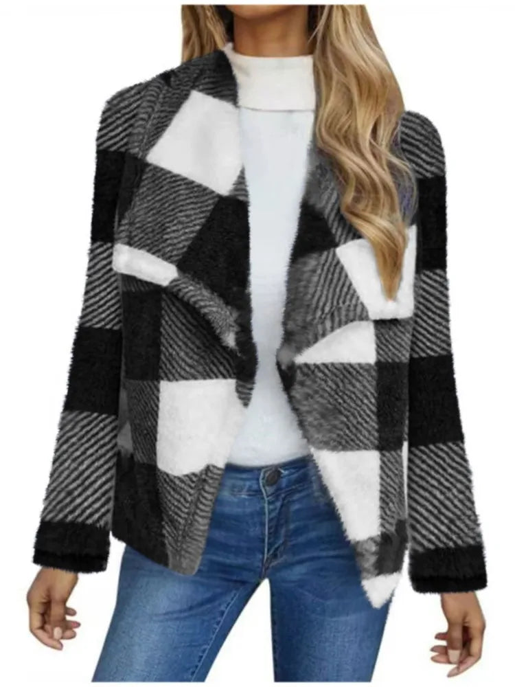 Women Checkered Soft Knit Open Cardigan | Enara