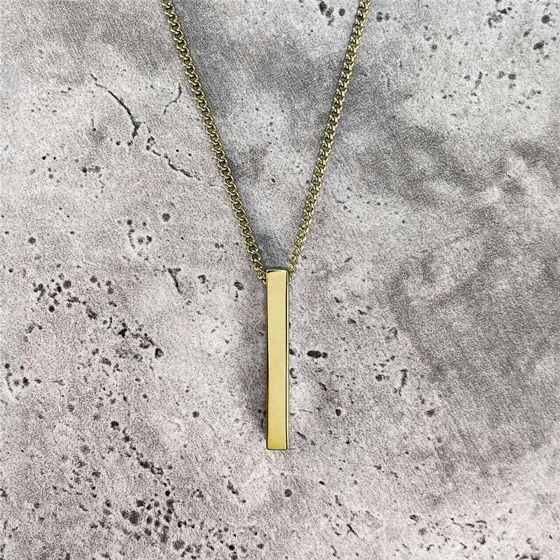 Men's Necklace Black Stainless Steel Rectangle Pendant | Classic Style-3