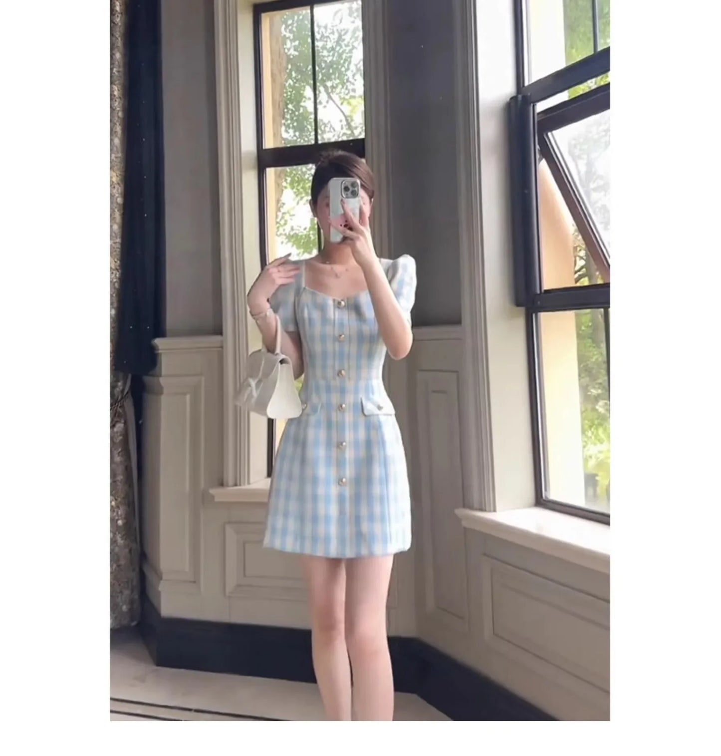 Women Gingham Buttoned Mini Dress | Cintia