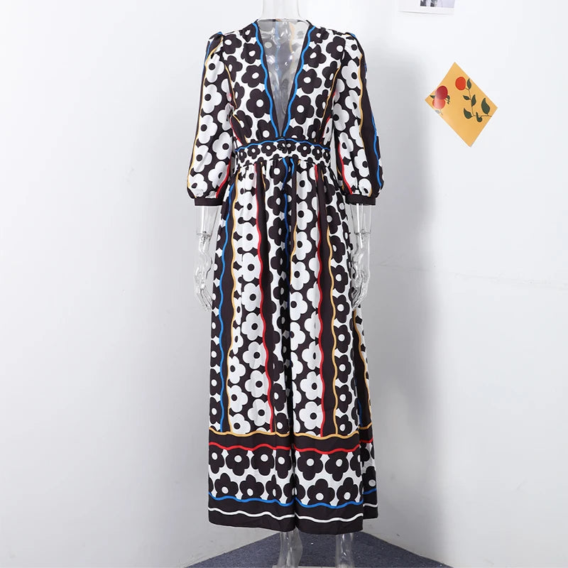 Women Bold Printed Maxi Dress with Balloon Sleeves | Aria