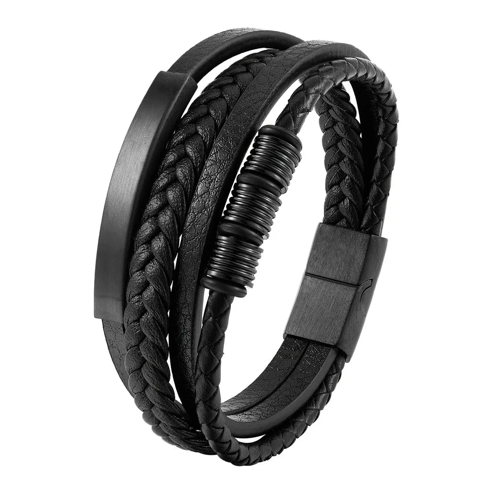Variant image for Men's Leather Bracelet Black Genuine Leather | Classic Charm-14