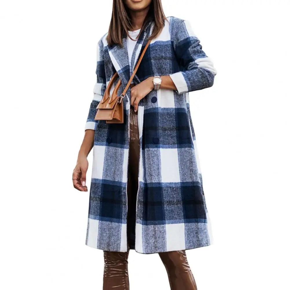Women Longline Plaid Button Coat | Gisselle