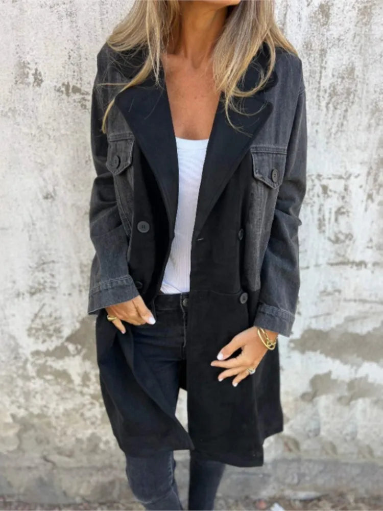 Women Denim Jacket Mid-Length Blue | Autumn Breeze-4