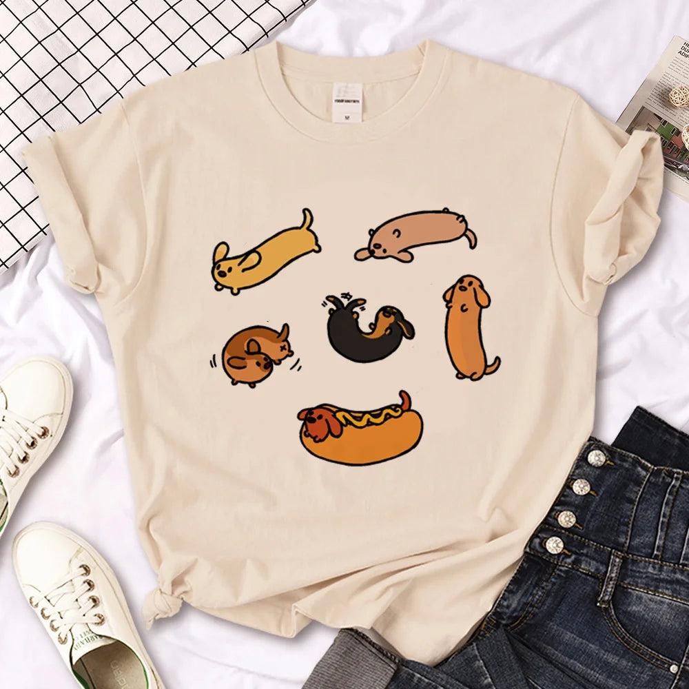 Variant image for Women T-Shirt White Cotton | Dachshund Graphic Tees-44