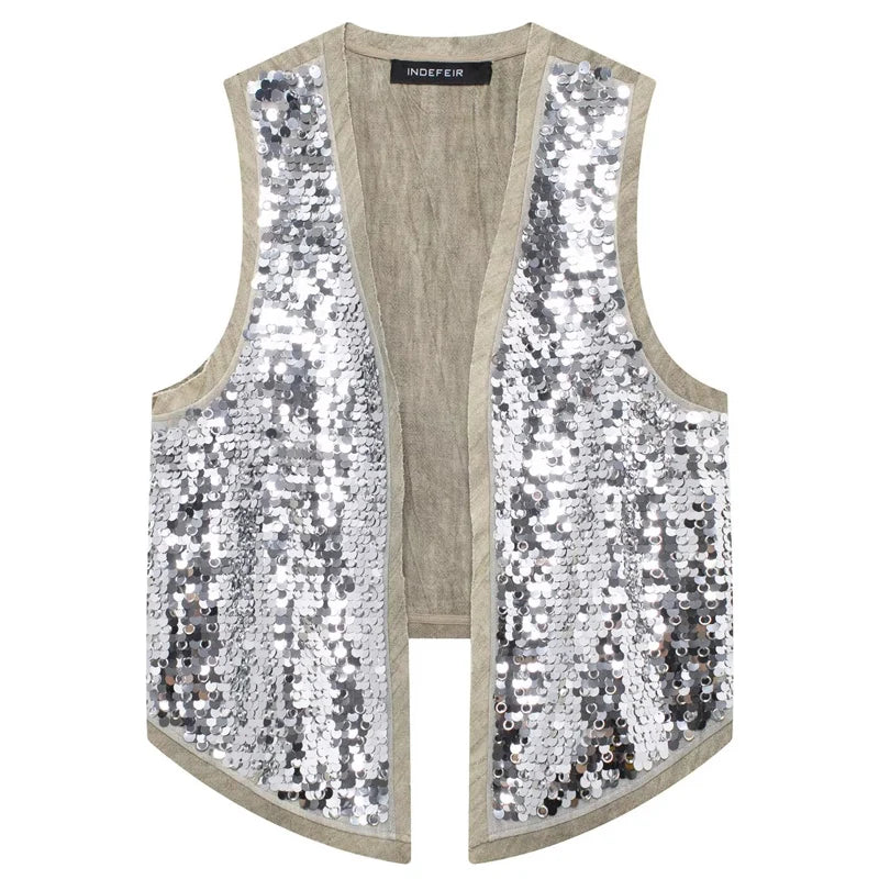 Women Sequined Vest & Skirt Set | Elara