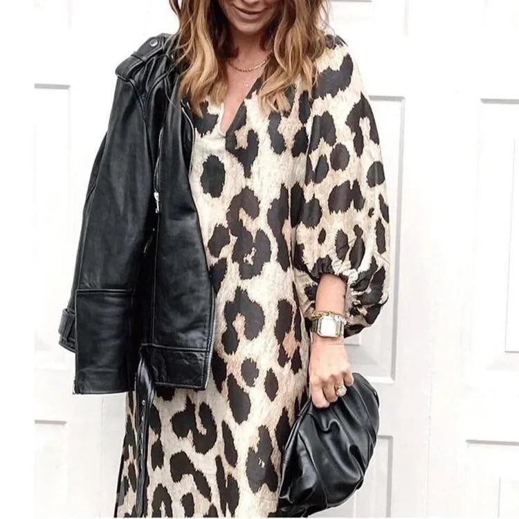 Women Leopard Print V-Neck Maxi Dress | Zadie