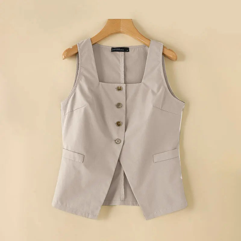 Women Classic Buttoned Waistcoat Top | Cassandra