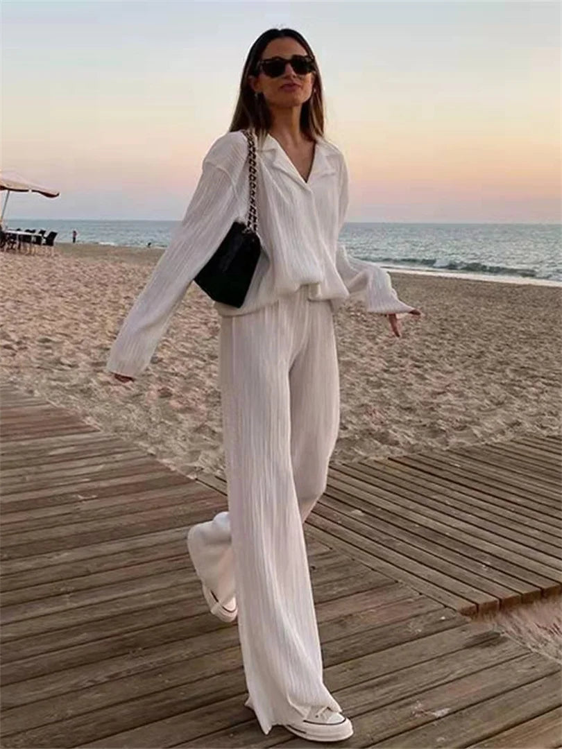 Women Pleated Two-Piece Pants Set | Lara