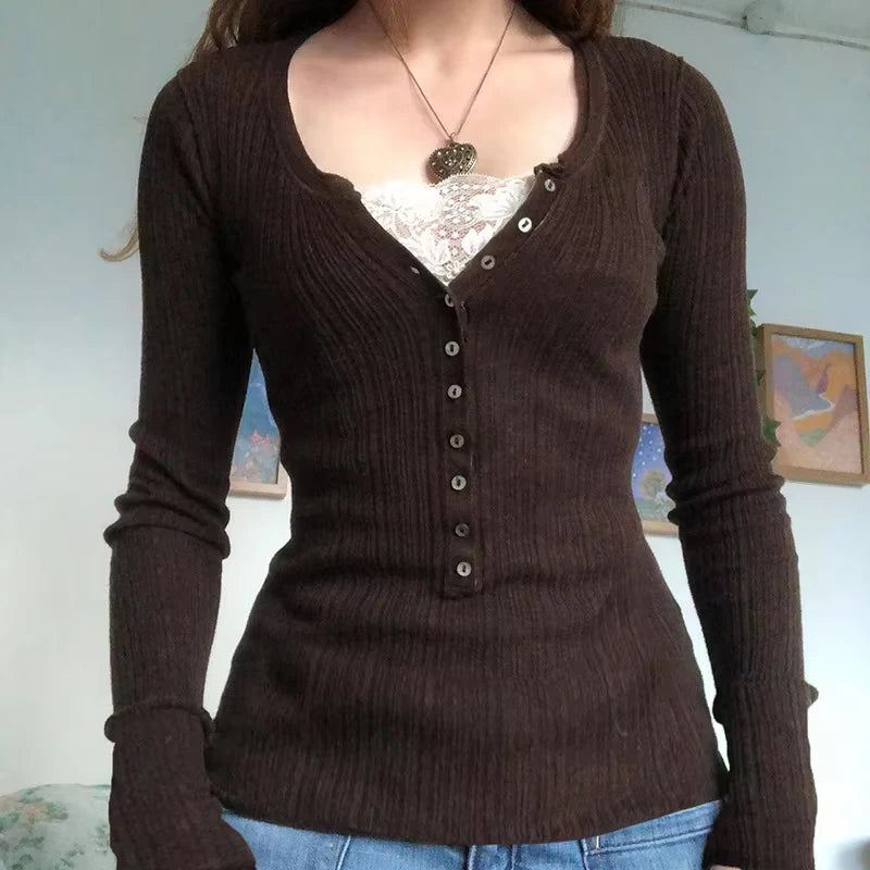 Women Vintage Lace Knit Top | Shaira