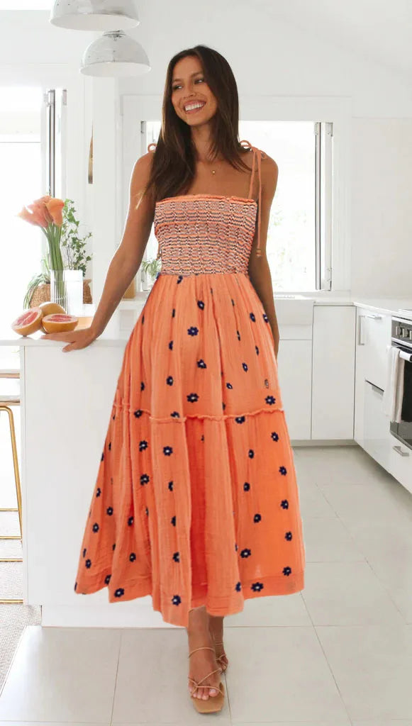 Women Rust Floral Smocked Maxi Dress | Babette